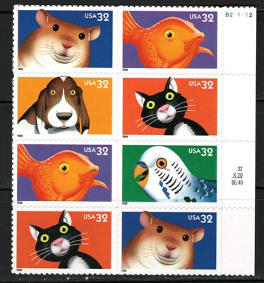 13230-34 1998 32-cent Bright Eyes se-tenant block of 8 MNH w/plate