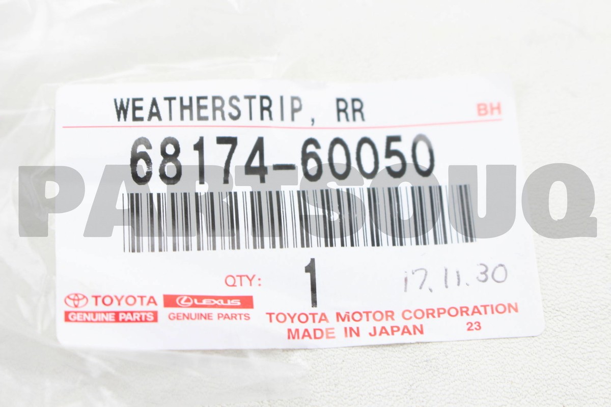 6817460050 Genuine Toyota WEATHERSTRIP, REAR DOOR GLASS, INNER LH