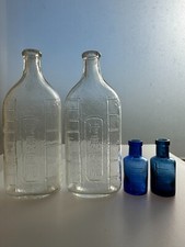 Set di 4 antiche bottiglie per medicinali blu cobalto Japan Showa epoca Kanji...