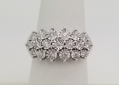 3 Row Genuine Diamond Sterling Silver Cocktail Band Ring Size 7 1