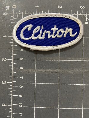 Vintage Clinton Name Tag Patch Badge Script Cursive White Blue Bill ...