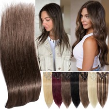 CLEARANCE Clip In Human Remy Hair Extensions Brunette 8 Pieces 18 Clip Full Head