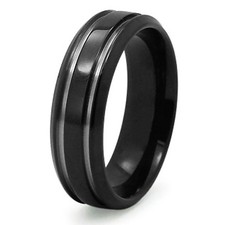 Stainless Steel Black Double Groove Mens Wedding Band 7MM  FREE ENGRAVING