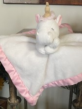 Carter's  Unicorn White Pink Satin Trim Plush Lovey Security Baby Blanket NWT