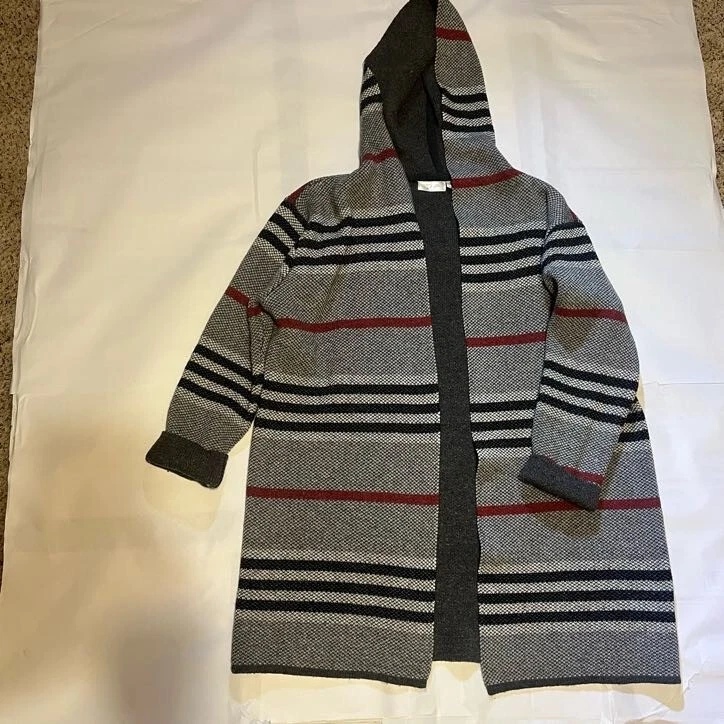 MUJER CÁRDIGAN LARGO CHAQUETA CON CAPUCHA ROJO NEGRO CUADROS MEDIANO Foto 2 de 4