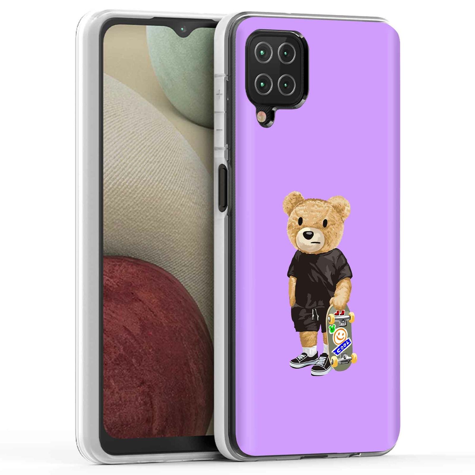 Phone Case Cover for Samsung Galaxy A12,Skateboard Teddy Print, USA