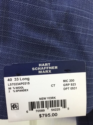 Hart Schaffner Marx 2-teiliger Anzug Herren 40L 33W New York Passform blau karierte Wolle $ 795 - Bild 5 von 13