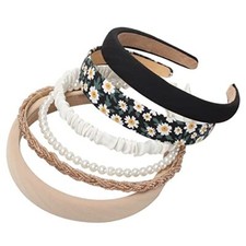 6PK Different Designs Headbands for Women,Non Slip Flower Headband,Cute Pearl