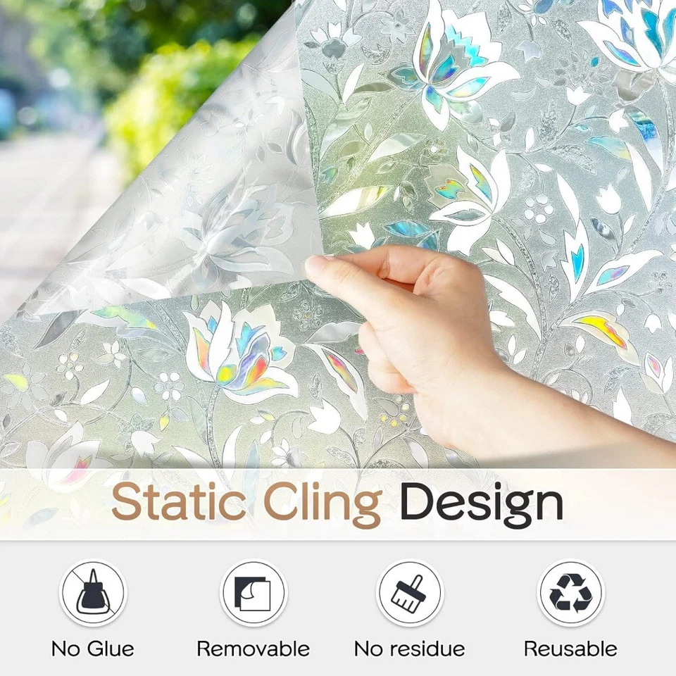 Película para ventana Rabbitgoo privacidad vitral 3D esmerilado decoración película floral Foto 3 de 4