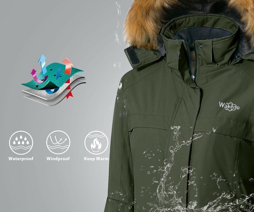 Wantdo Women's Ski Jacket Winter Fleeced Snow Coat Waterproof Fur Hooded Jackets - Picture 84 of 86