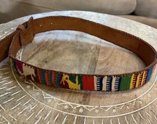Vintage Colorful Guatemalan Woven Embroidered Leather Boho Belt Size 30