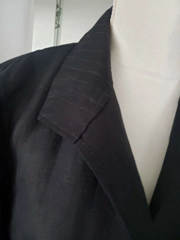 Chaqueta Blazer Ellen Tracy Linda Allard Frente Abierto 100% Lino Negra Talla 10 Foto 2 de 4