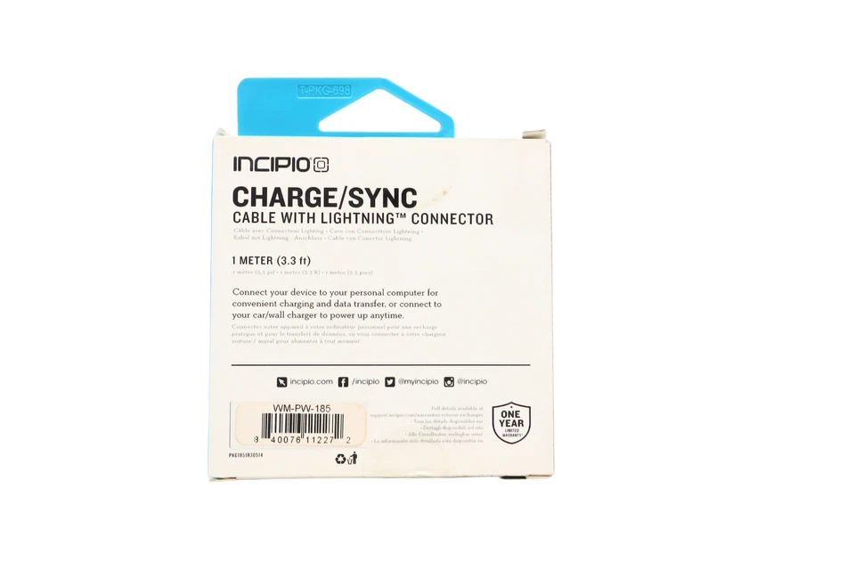 Cable Incipio Carga/Sincronización Azul 3.3 Pies Con Conector Iluminador Hecho para iPhone Foto 2 de 4