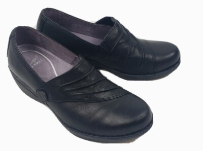 Dansko Womens Size 38 Black Leather Clogs Heels Hook & Loop Button Shoes 