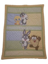Vintage Baby Looney Tunes Crib Blanket Quilt Tweety Bugs Bunny Sylvester Taz EUC