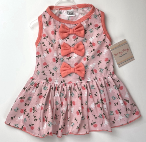 Simply Wag Dog Pet Cat Dress Bunny Teacups Floral Bow Spring Summer Outfit Small