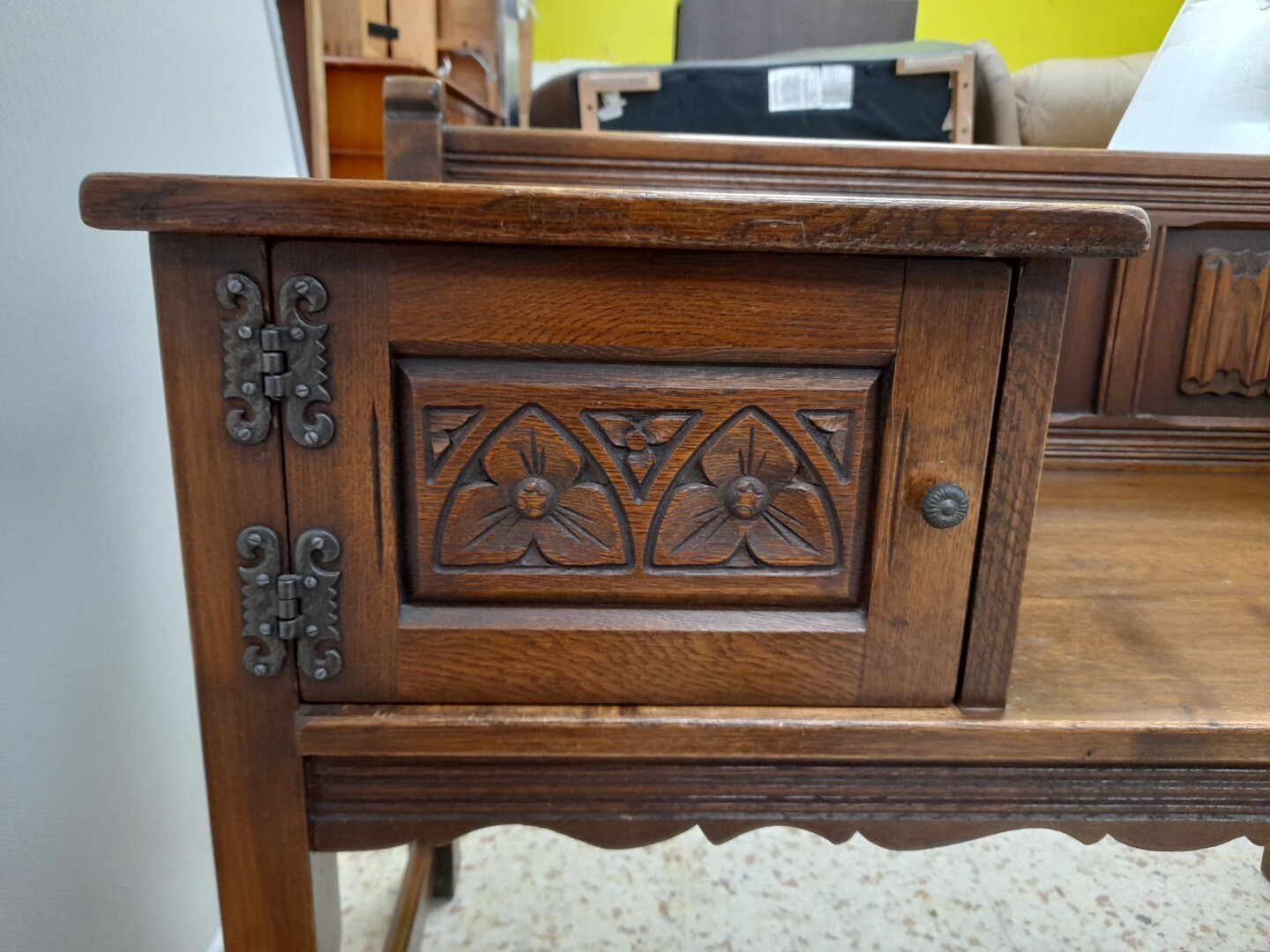 Vintage Solid Dark Wood Hall Telephone Table Seat with Cupboard CS