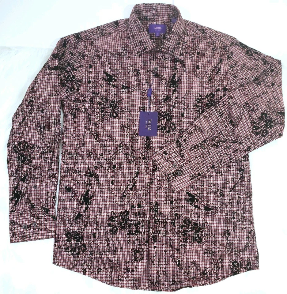 Camisa Tallia Adulto 15.5 Roja Floral Abotonada Manga Larga Estampado Para Hombres NUEVA Foto 2 de 4