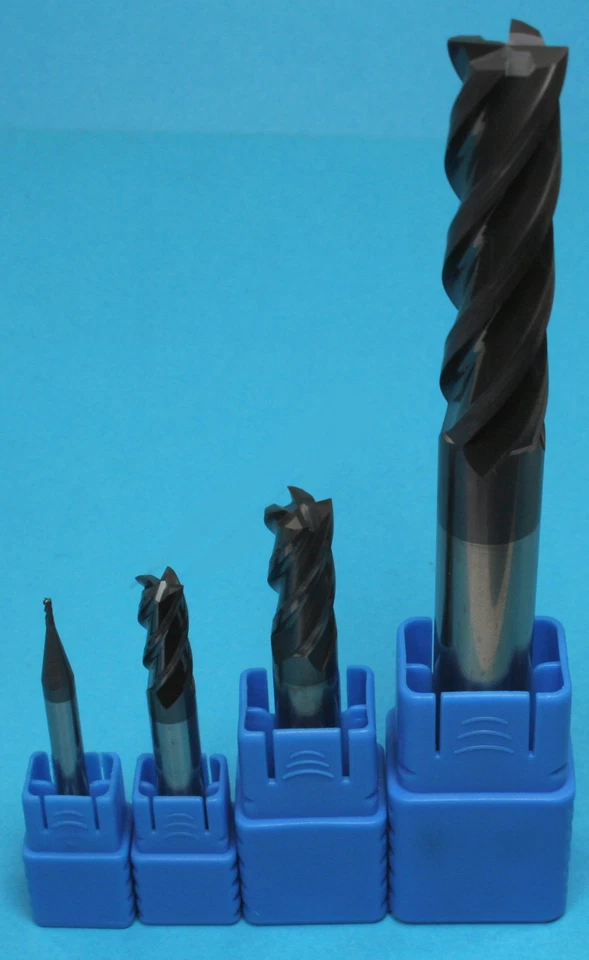 Carbide 4 Flute End Mill 1, 1.5, 2, 2.5, 3, 4, 5, 6, 8, 10, 12, 16, 20mm Coated