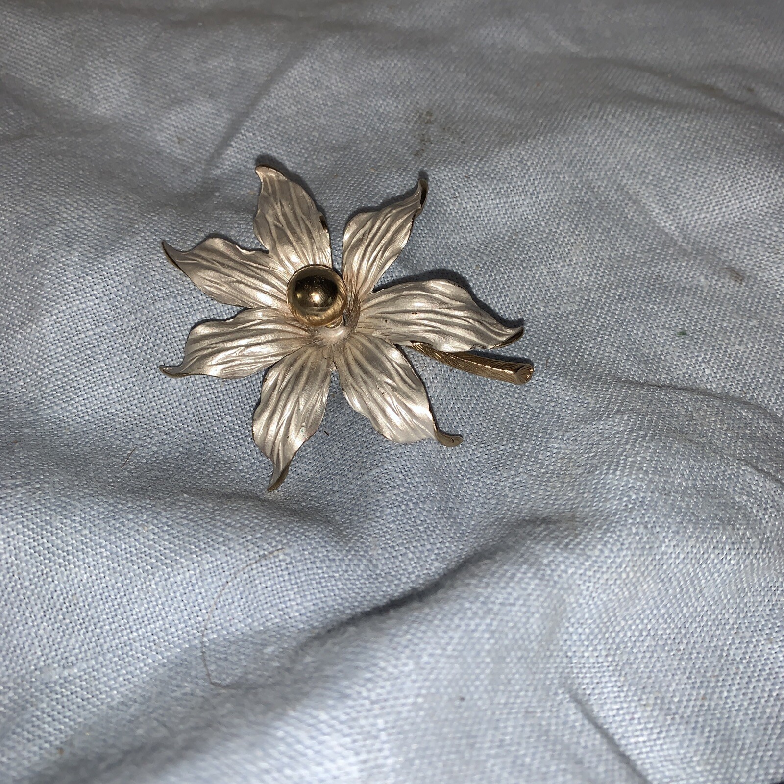 Vintage Judy Lee Signed Huge Brushed Silver Statement Brooch Pearl Flower