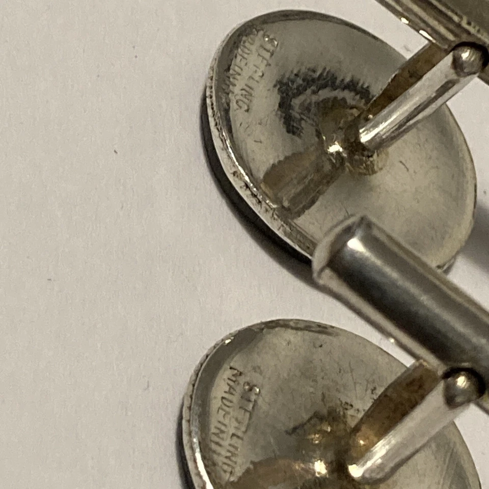 Vintage 1930/40’s Sterling Hong Kong Black Onyx Chines Symbol Cufflinks (7.39g) - Image 4 of 4