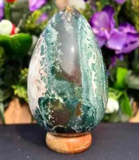 Green Druzy Moss Agate Egg Ball Reiki Charged Energy Booster Meditation Tool