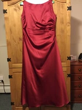 IMPRESSIONS RED SATIN, VEE BACK GOWN, SZ 20, WORN ONCE, DRY CLEANED.