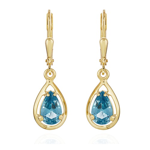 Paar Brisur Ohrhänger 333 Gelb Gold 8 Karat 14x8mm Aquamarin Ohrringe hochglanz - 第 1/3 張圖片