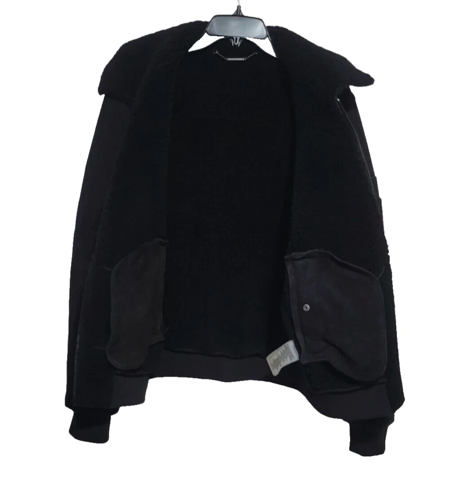 Elie Tahari Black Shearling Women Short Coat 100% Leather w/Fur Collar Size S - Image 3 of 4