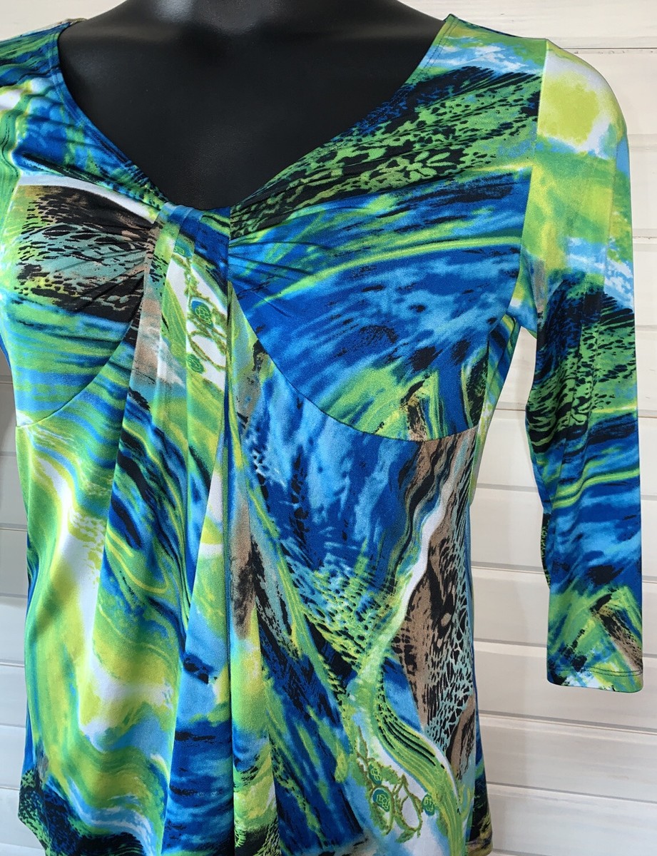 Bianca Nygard Sz ?? (See Meas) Liquid Knit Blue Green Abstract