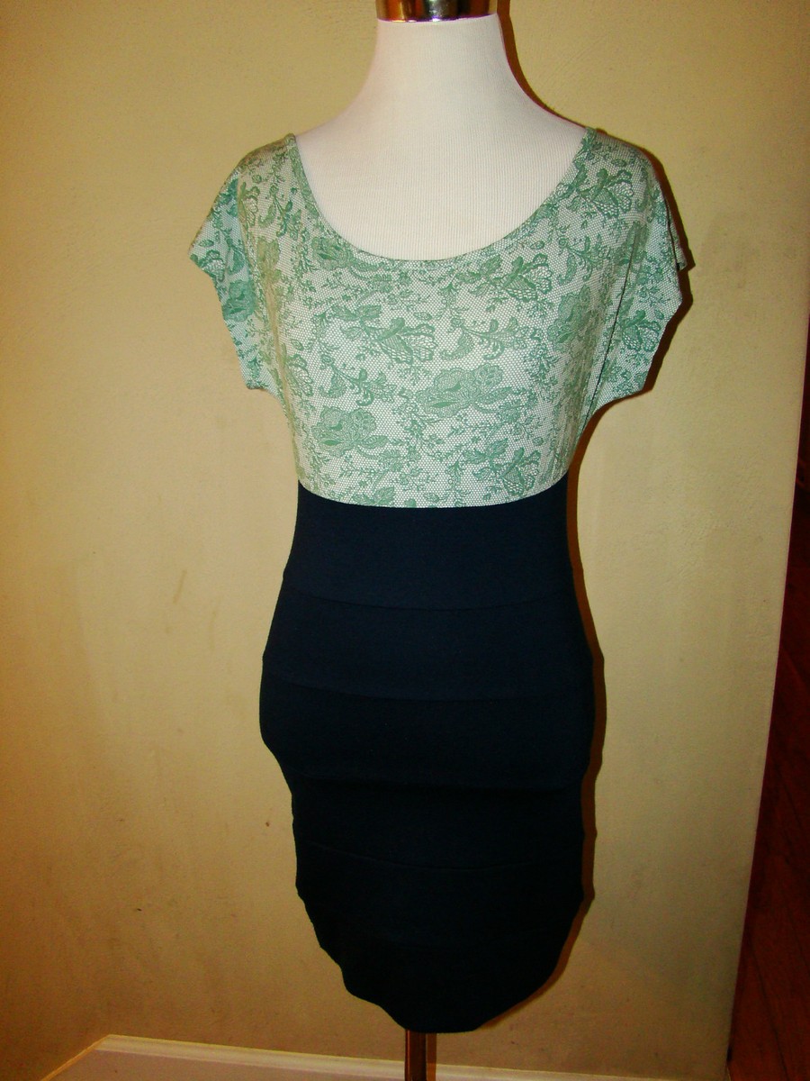 SOLEMIO GREEN DARK BLUE RAYON BLEND ACCENT FITTED WIGGLE DRESS WOMEN SIZE  SMALL | eBay