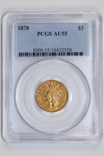 1878 $3 GOLD PCGS AU55 ORIGINAL PQ!