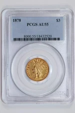 1878 $3 GOLD PCGS AU55 ORIGINAL PQ!