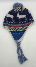 L.L. Bean Kids Moose Fair Isle Earflap Lined Trapper Beanie Tassles Blue S/M