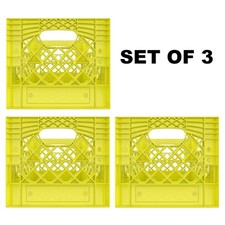 13 x 13 x 11 Square Yellow Plastic Milk Crate 16qt 4 gallon Set of 3pcs