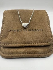 David Yurman Sterling Sliver Puffy Diamond Heart Necklace 17”