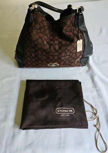 Coach Edie Signature Jacquard Black/Brown C Logo Purse/Shoulder Bag w/Dust Bag - Picture 4 of 19
