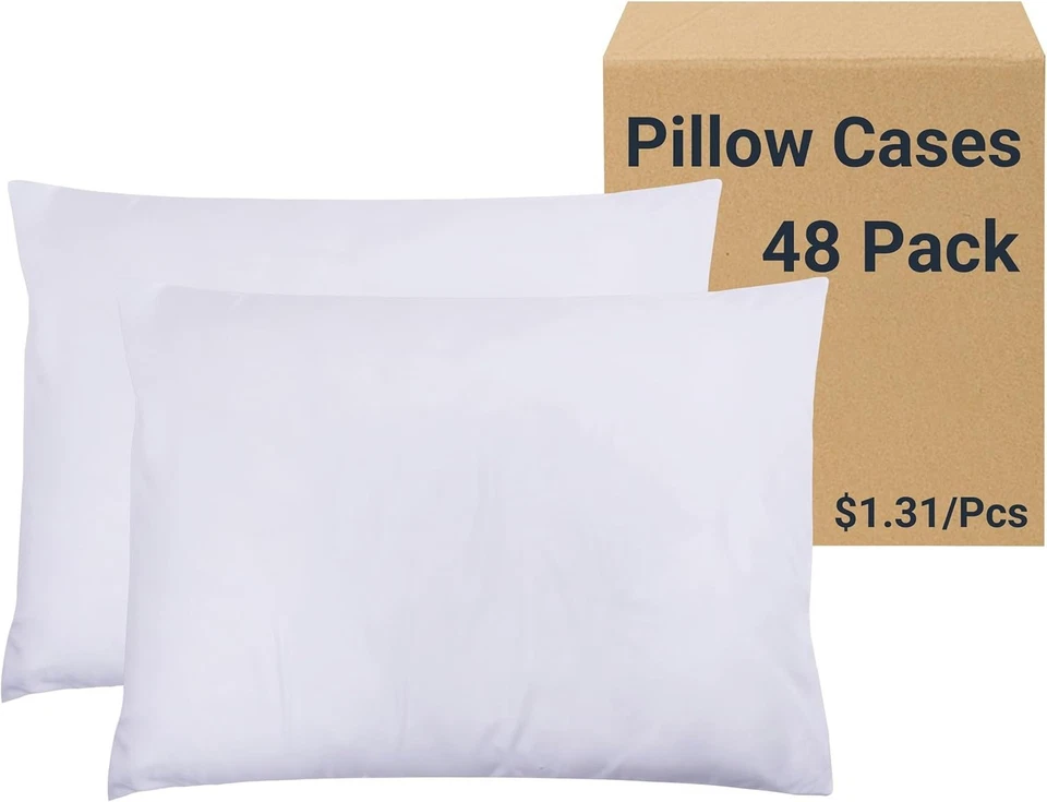 48 Pack White Pillowcases Envelope Closure - Hotel Quality - Image 3 of 4