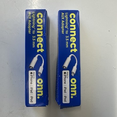 New Lot (2) Connect ONN - Lightning to 3.5mm AUX Adapter - MFi-Certified