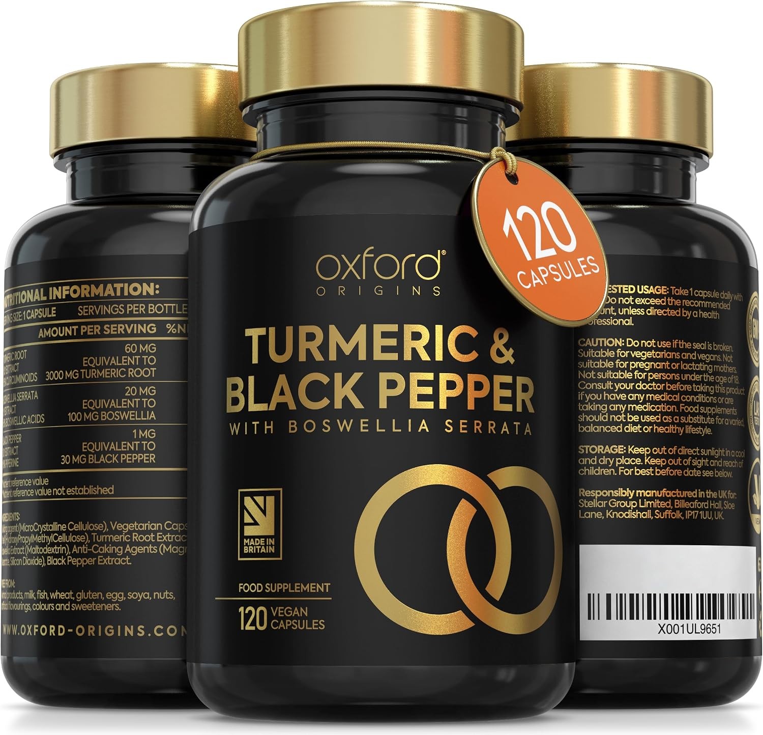 Turmeric Capsules 3000mg High Strength with Boswellia & Black Pepper 120