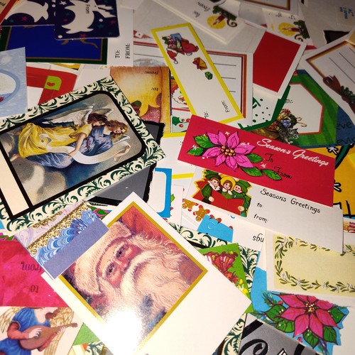 VTG Christmas Gift Tags Lot – Santa Angels Holly Poinsettia Mix 125 Assorted