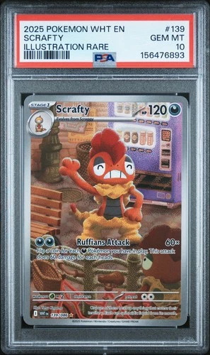 2025 POKEMON WHT EN-WHITE FLARE ILLUSTRATION RARE #139 SCRAFTY PSA 10