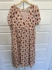 Madewell Dress Womens 14 Midi Pink Floral Roses Ruffle