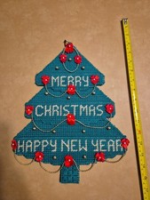 Needlepoint Xmas Tree Merry Christmas Happy New Year Hanging Decoration