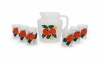 Vintage Federal Glass Frosted Tomato Pitcher & 6 Glasses Set Mid-Century 1950s