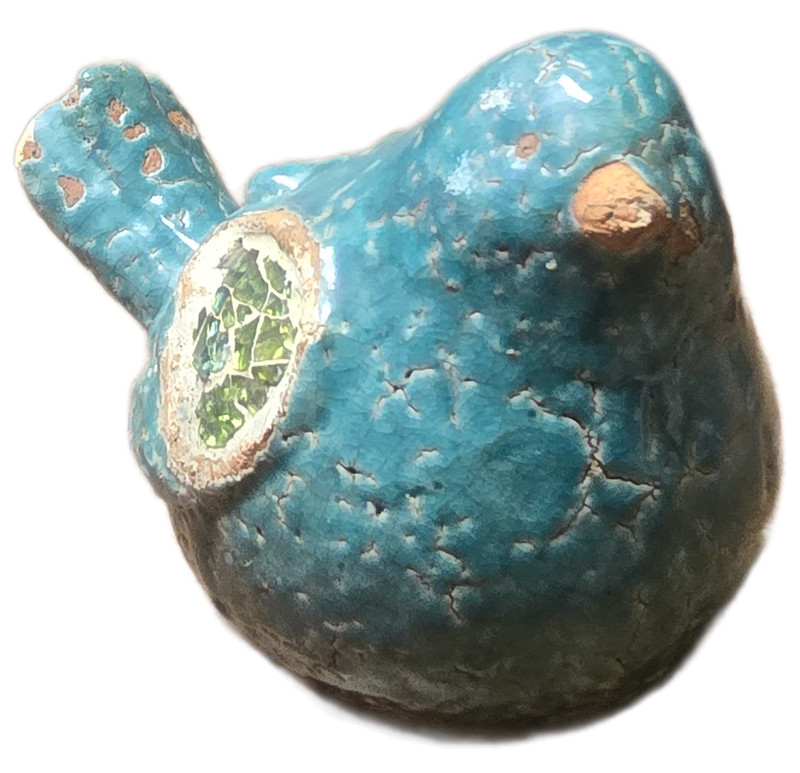 Chunky Cracked Turquoise Glazed Bird Figurine