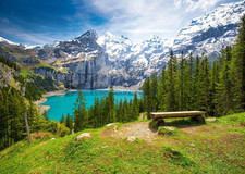 7X5Ft Fabric Mountain Lake Backdrop Alps Mountains Blue Lake Green