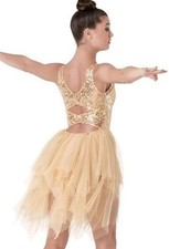 Weissman Girls Sequin Tulle Costume Dress Beige Long Sleeves Dancewear