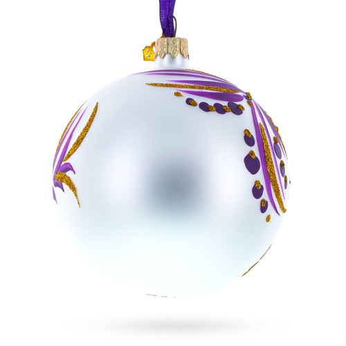 Floral Blue and Gold Glass Ball Christmas Ornament - Picture 3 of 4