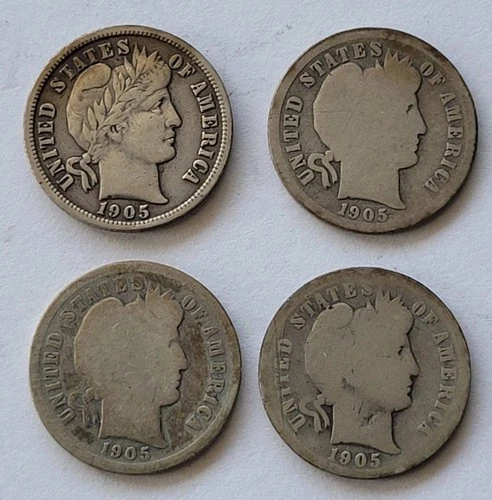 Lot Of Four 1905 Silver Barber Dimes